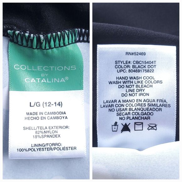 Collections by Catalina Tankini Swim Top Size L 12-14 Bandeau Black Polka Dot - Picture 5 of 8